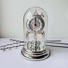 Vintage Glass Dome Anniversary Clock: Silver Plated Mantel ...