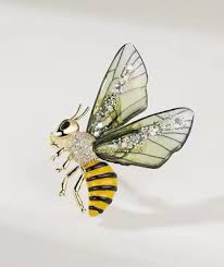 Yellow Enamel Alloy Bee Brooch Green Wings Pin Vintage ...