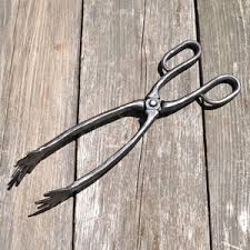 Forged Fireplace or Grill Tongs, Wrought Iron Bbq Grabber ...
