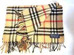 Burberry London 100% Cashmere Scarf Authentic Tan Nova Plaid ...