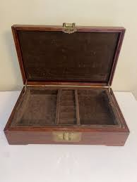 Vintage Asian Wood Ornate Brass Jewelry Box Brown Felt Tray ...