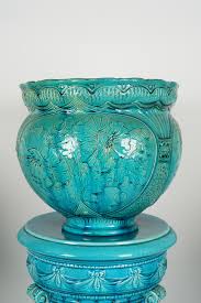 Lot - A Burmantofts Turquoise-Glazed Faience Planter on Pedestal