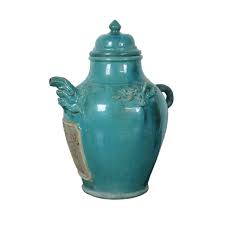 Antique Chinese Turquoise Green Ceramic Wine Jug Jar Medicine Urn Bottle | Chairish