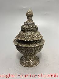 6.8"China Ancient dynasty Tibetan silver design statue ...