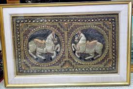 Sold at Auction: Vintage Double Horse Embroidered Burmese Kalaga Tapestry
