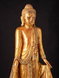 Antique wooden Mandalay Buddha statue from Burma, 19th ...