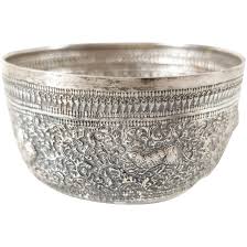 South East Asian Thai Burmese Silver Repousse Bowl. For Sale ...