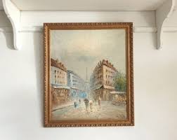 Paris, Large Oil Painting, Antique Oil Painting in Stucco Frame ...
