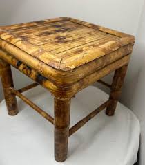 Vintage Small Square Tortoise Shell Burnt Bamboo Rattan ...