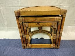 Vintage Semi -circle Bamboo & Cane Nesting Tables/Stacking ...