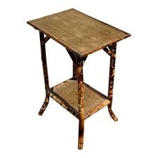 Vintage Coastal Burnt Bamboo Side Table | Chairish