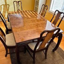 Asian Wood Expandable Dining Room Table and Chairs ...
