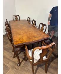 Large Burr Walnut Dining Table & Eight Queen Anne Style ...