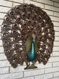 MCM BURWOOD #4314 Large Crested Peacock Wall Hanging/ Mid Century Burwood Gold & Blue Jeweled Peacock Wall Hanging - Etsy