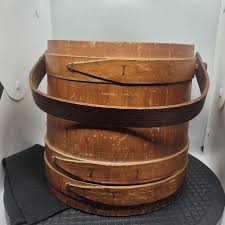 Antique Large Wooden Staved Sugar Bucket Firkin Currier ...