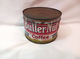 Tin and Buttons; Vintage Round Butternut Coffee Tin Full of ...
