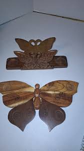Vintage MCM Mod Wood Carved Butterfly Napkin Salt&Pepper ...