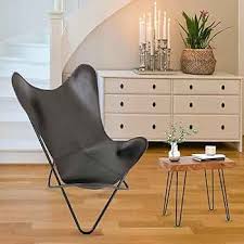 THE CHARMIKA Foldable Genuine Black Leather & Arm Butterfly Chair | Genuine Leather Butterfly Chair Home Decor | Handmade, Accent Arm Chair Iron Frame : Amazon.in: Home & Kitchen
