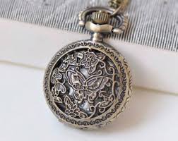 1 PC Antique Bronze Butterfly Flower Small Pocket Watch ...