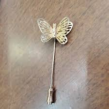 3Pf Gold Tone Butterfly 3D Vintage 1970's Classy Stick Pin ...