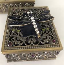 Jeweled Dragonfly Enameled Regal Trinket Box Rhinestone ...