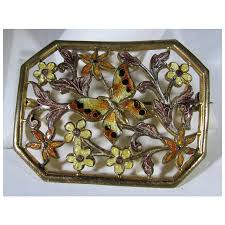 Vintage Enamelled Butterfly and Flower Pin. For Sale at Ruby ...