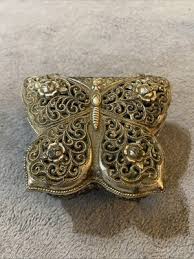 Vintage Silver Tone Velvet Hinged Music Jewelry Box ...