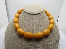 Sold at Auction: Vintage Yellow Bakelite Beaded Necklace, 17", Rhinestone Hook Clasp, 1940's-1950's