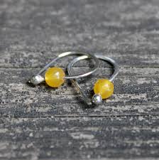Amber yellow jade sterling silver open hoop earrings ...