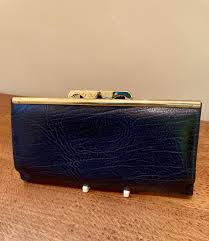Vintage English Navy Blue Leather Purse Wallet Snap Closure ...