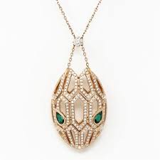 NYJEWEL 14k Rose Gold Double Side 395 Diamonds Snake Pendant ...