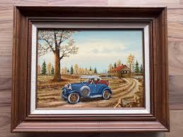 C. Carson - Vintage Blue Car Oil Painting - Etsy