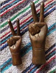 6” or 10” Hand Carved Wooden Peace Sign Hand Fingers Boho ...