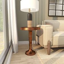 Grayson Lane 19-in W x 26-in H Copper Pedestal Style with Hammered Design Metal Round Farmhouse End Table Assembly Required 26901 at Lowes.com