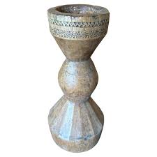 Vintage Wood Candle Holder with Carved Detailing, Java, c ...