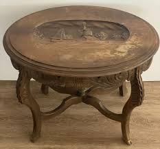 Antique 1930's Nautical Folk Art Oval Carved Wood Side Table ...