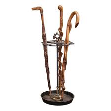 Early 20th Century Gilt Iron French Twelve Cane Holder with Handle and 3 Canes For Sale at 1stDibs