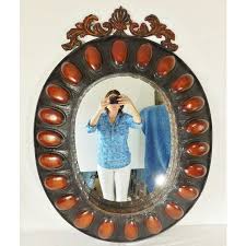 Large Vintage Late 20th Century Ornate Three Dimensional Metal Oval Hanging Wall Mirror | Chairish