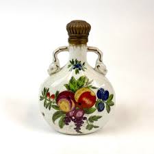 Late 20th Century Porcelain Hand Painted Portugese Style Bottle | Chairish