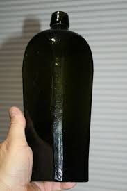 Antique 10 3/4'' Olive green, Case Gin Strapped Bottle, Item ...