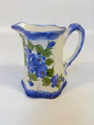 Pitcher Cash Family Pottery Vintage Blue White Milk Jug ...