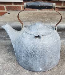Antique Wagmer Ware Big Aluminum Side Flip Open Lid. Colonial Tea Kettle