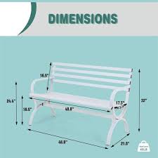 PHI VILLA Modern Slatted White Steel Metal Patio Garden Bench With Side Table (3-Pack) THD-GB3-001-W - The Home Depot