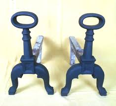 ANTIQUE PAIR CAST IRON RING TOP ANDIRONS | eBay