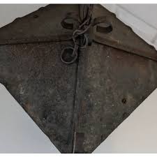 Gothic Spanish Revival Wrought Iron & Green Glass Hanging Lantern | Chairish