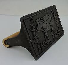 CAST IRON BACON PRESS W/ PIG IMAGE & WOOD HANDLE | eBay