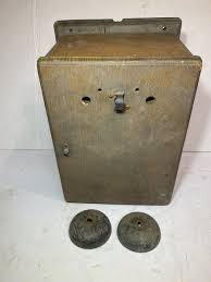 Antique Wood Telephone Ringer Box Bells Crank Five Bar ...