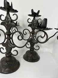 set of two Cast Iron Ornate 3 Arm Candle Tabletop Candelabra ...