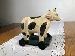 Vintage Handmade Wooden Folk Art Black And White Cow ...