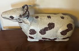 Antique Chinese Paint Decorated Metal Spotted Cow Box | Chairish